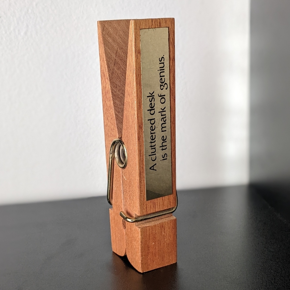 "A Cluttered Desk is the Mark of Genius" Wooden Clothespin Office Decor 2x6 in